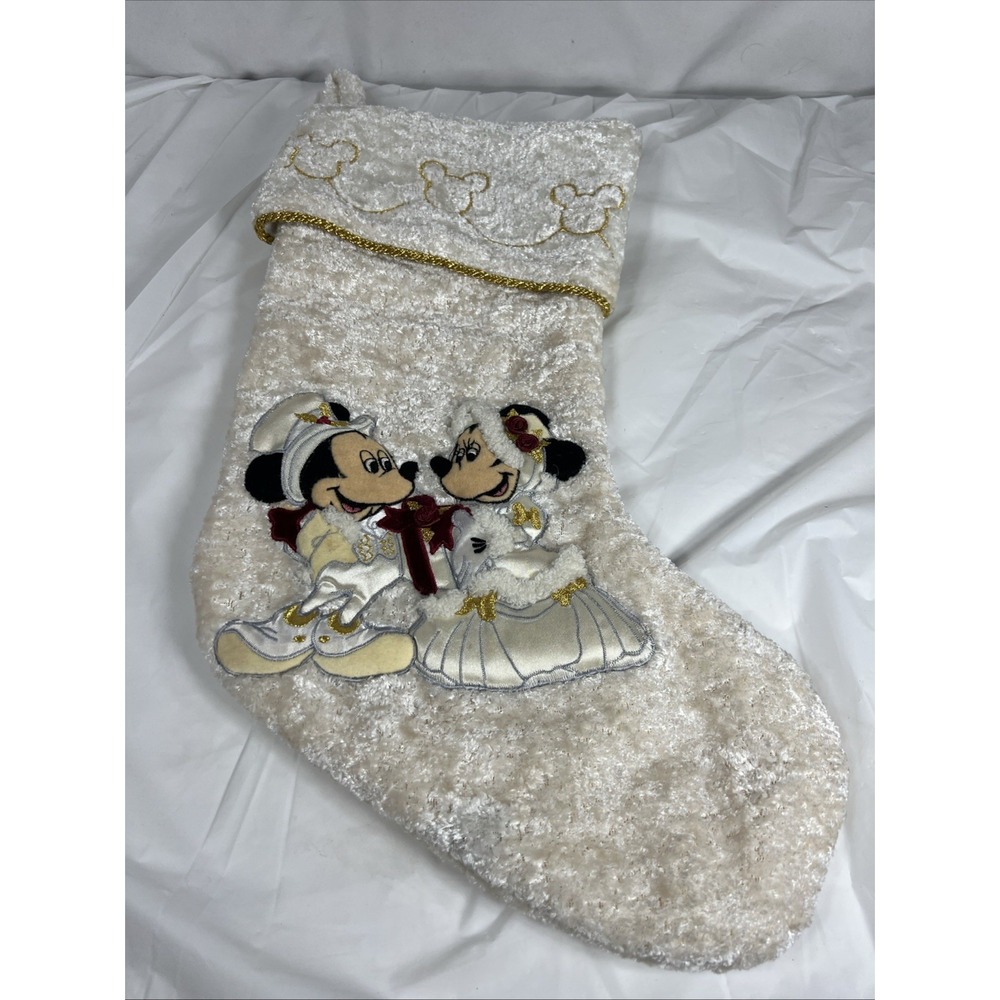 Disney Parks‎ Vintage Mickey Minnie Mouse Victorian Stocking Christmas 18"